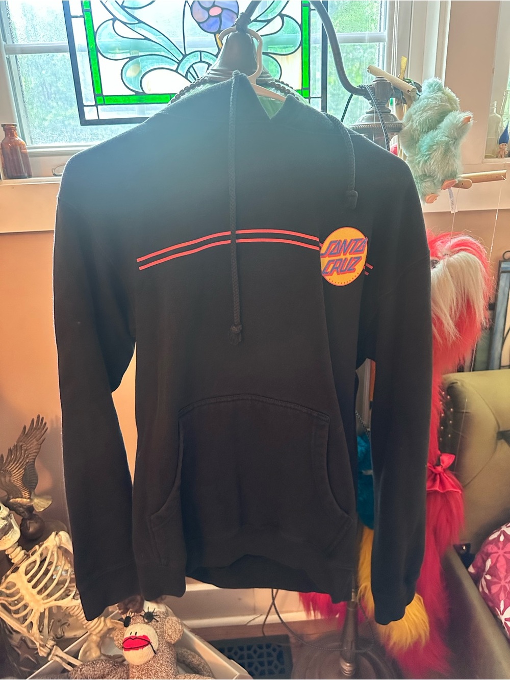 Santa Cruz Black Hoodie with Red Stripe and Yellow Logo